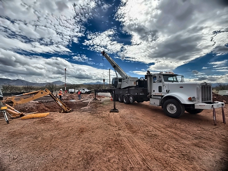 Wide view of Easy Lift crane working at a construction site